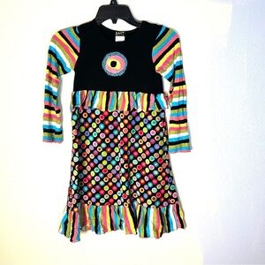 Zaza Couture Dress Size 7 Circle Striped Velvet Cotton Viscose Whimsy Fun